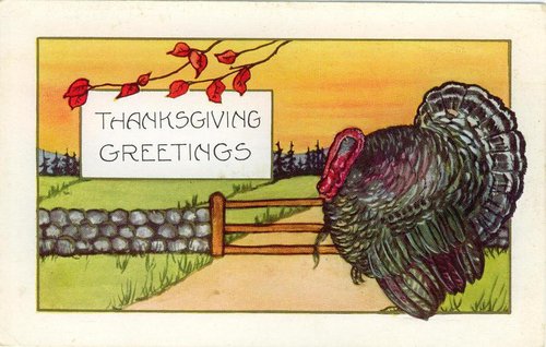 Vintage Thanksgiving Greetings Card with Turkey, 1910s