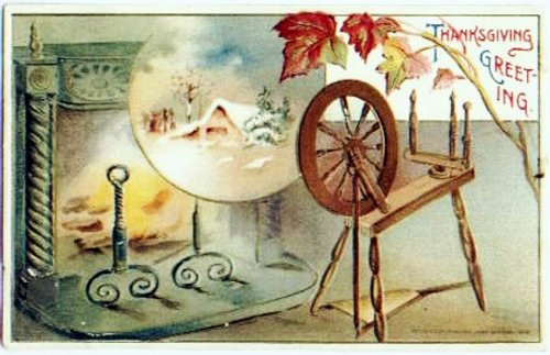 Vintage Thanksgiving Greeting Card with Spinning Wheel