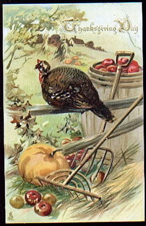 Victorian Thanksgiving Day Greeting Card Harvest Bird