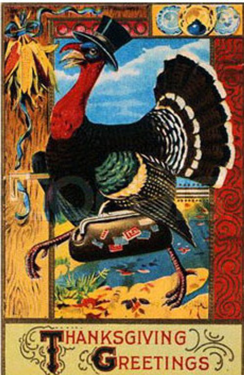 Vintage Thanksgiving Greeting Card with Wild Turkey, Early 1900s