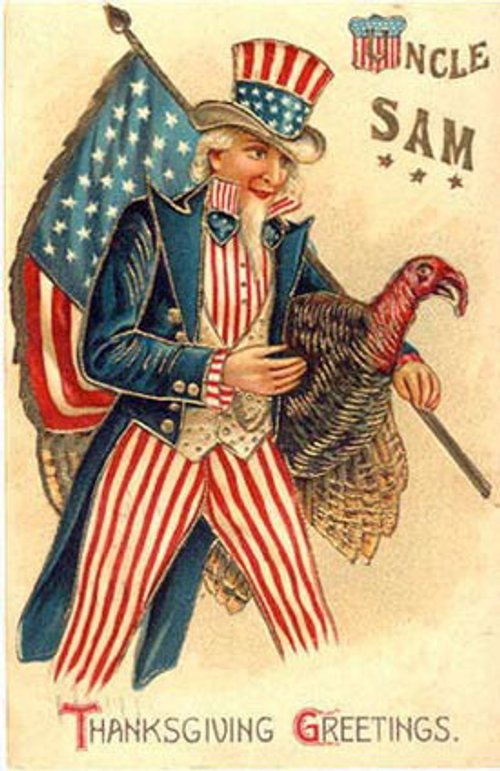 Uncle Sam Thanksgiving Greeting Card, Patriotic Vintage