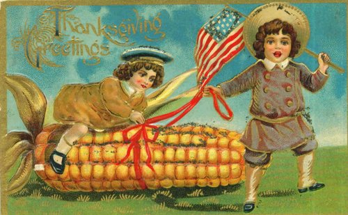 Vintage Thanksgiving Greeting Card with Children & Corn, Early 1900s