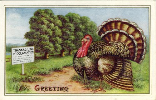 Vintage Thanksgiving Greeting Card with Turkey & Proclamation Sign
