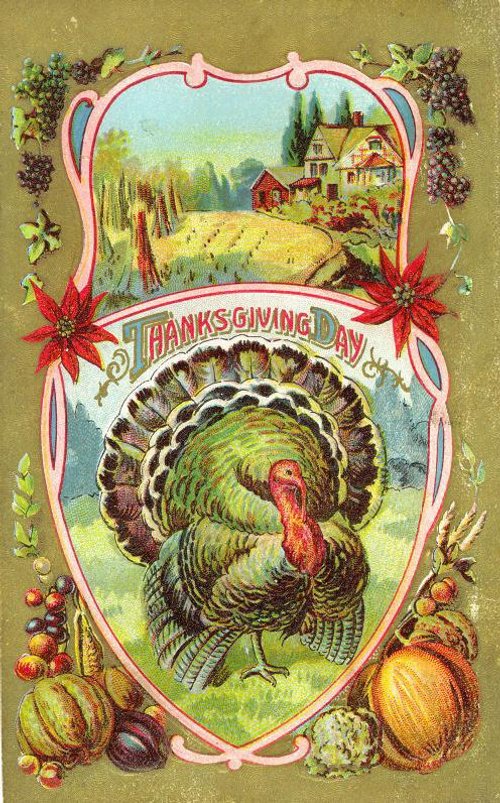 Victorian Thanksgiving Turkey Greeting Card with Farm Scene