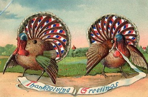 Vintage Thanksgiving Greeting Card with Turkey Pair, Victorian Era