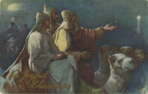 Victorian Christmas Nativity Night Scene Greeting Card