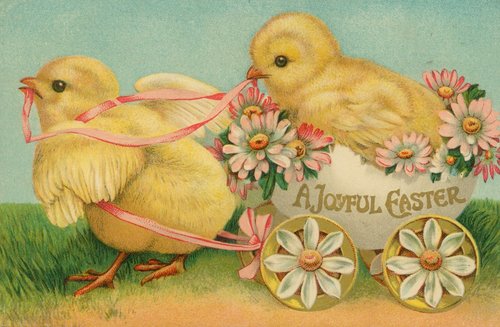 Victorian Easter Greeting Card with Chicks and Daisies