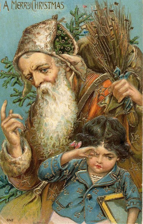 Victorian Santa with Child Christmas Greeting Card