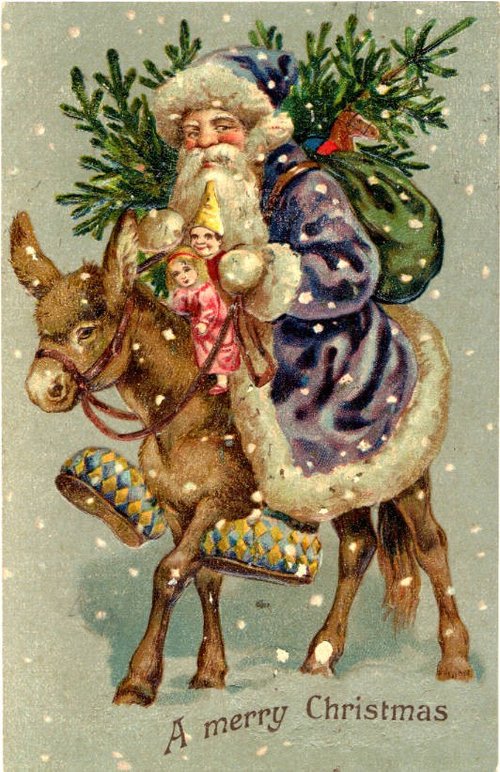 Victorian Santa on Donkey Christmas Greeting Card