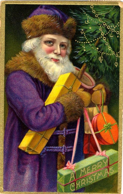 Victorian Santa Claus Christmas Greeting Card with Gold Accents