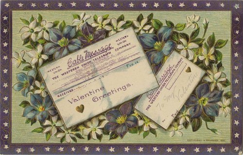Vintage Valentine's Day Greeting Card with Floral Design & Telegram