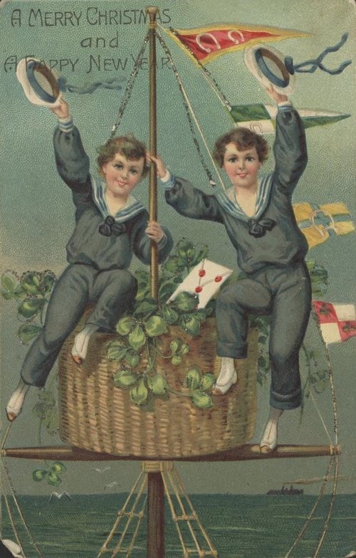 Edwardian Sailors Ship Crow's Nest Christmas New Year Greeting Card