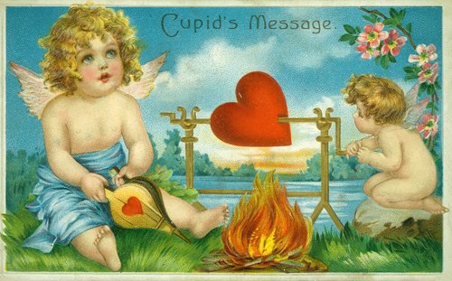 Victorian Cupid's Message Valentine Card - Cherubs & Heart