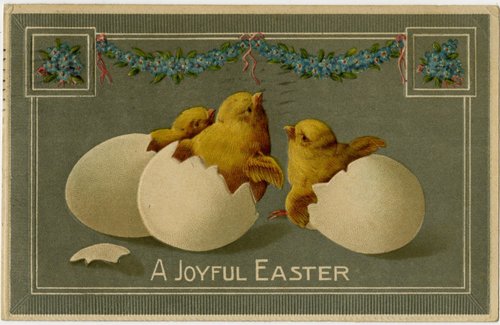 Victorian Easter Greeting Card with Hatching Chicks & Eggs