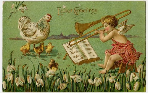 Victorian Easter Greetings Card with Cherub & Spring Flowers