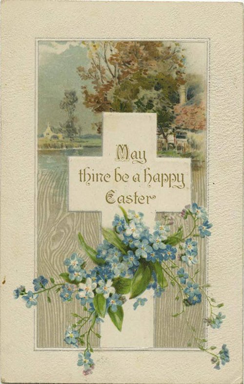 Vintage Easter Greeting Card with Forget-Me-Nots & Cross