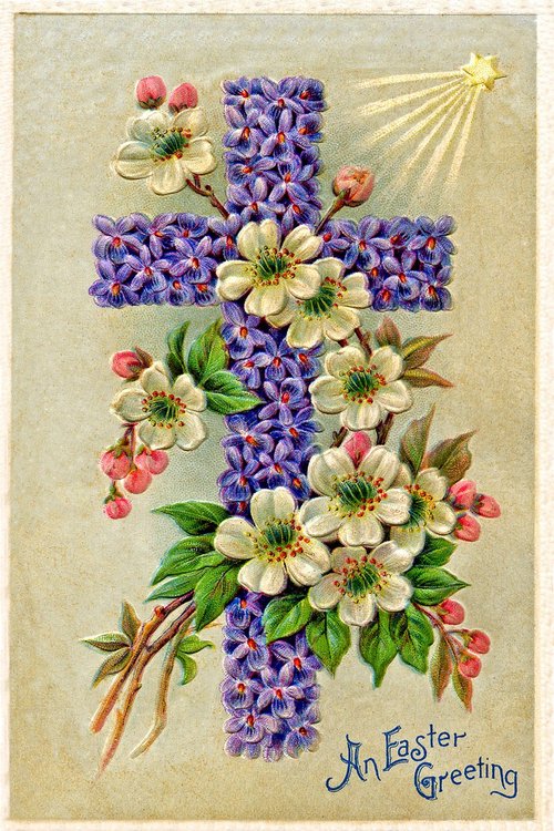 Victorian Easter Greeting Card with Floral Cross Design