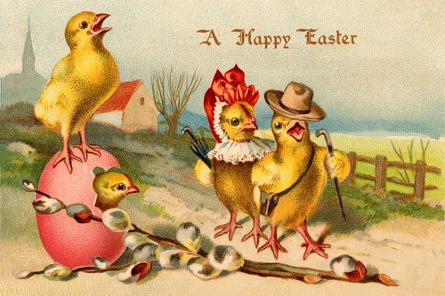 Victorian Easter Greeting Card with Anthropomorphic Chicks