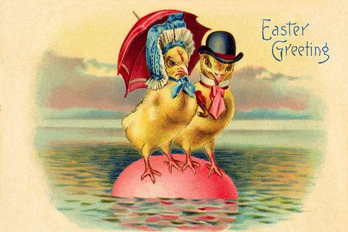 Victorian Easter Greeting Card with Anthropomorphic Chicks
