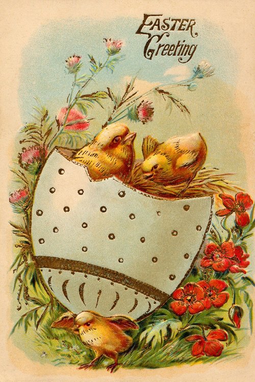 Victorian Easter Greeting Card with Chicks & Egg