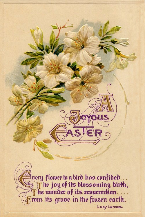 Victorian Easter Greeting Card with White Spring Blossoms & Religious Verse
