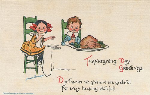 Vintage Thanksgiving Day Greetings Card with Children