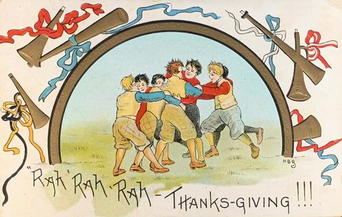 Vintage Thanksgiving Greeting Card with Children and Sports