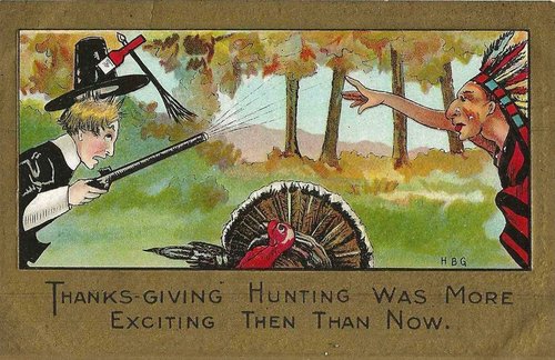 Edwardian Thanksgiving Hunting Card with Boy and Native American