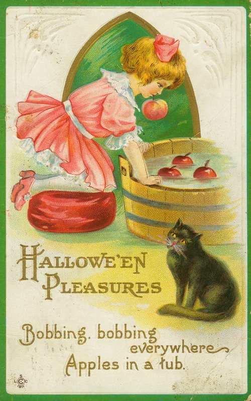 Halloween Pleasures Apple Bobbing Vintage Greeting Card