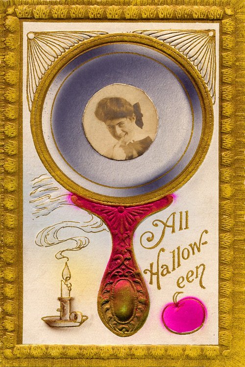 Victorian Halloween Greeting Card with Mirror Portrait