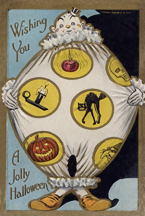 Vintage Halloween Greeting Card with Fortune-Telling Clown