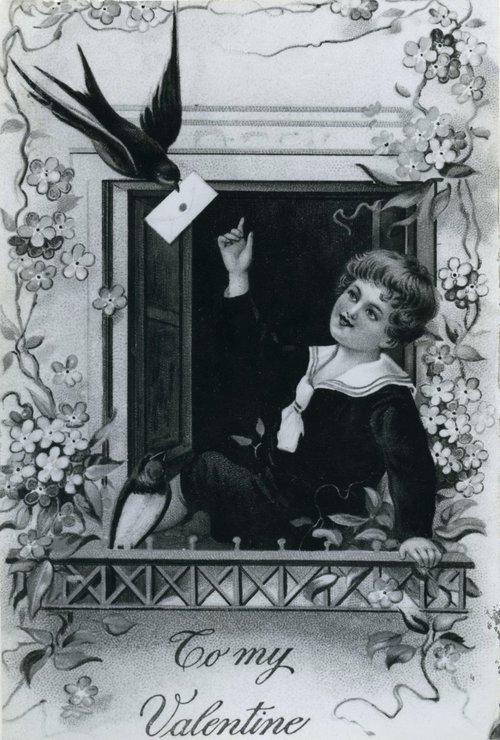 Edwardian Valentine's Day Greeting Card - Child at Window