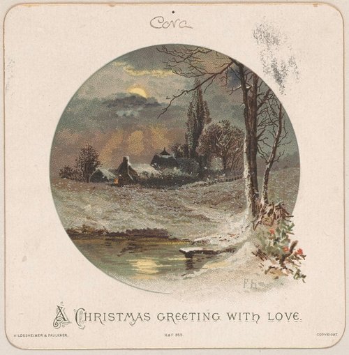 Victorian Winter Landscape Christmas Greeting Card with Love