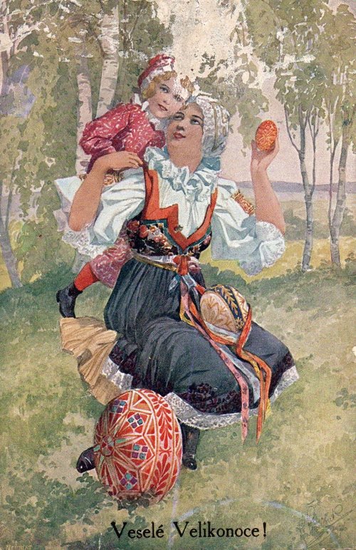 Easter Greeting Card with Traditional Folk Costume - Eastern European