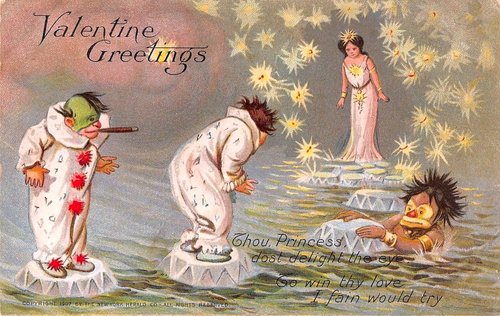 1907 Valentine's Day Greeting Card with Whimsical Fantasy Characters