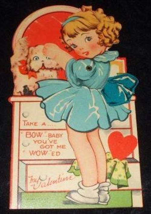 Vintage Valentine Girl With Puppy Die-Cut Card 1920s