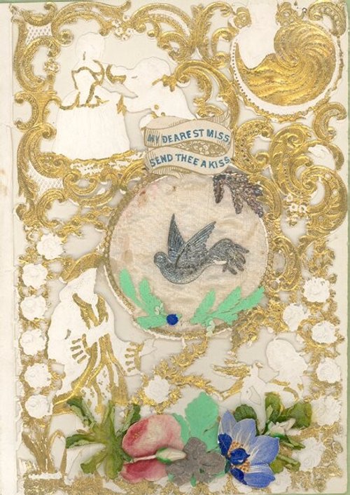 Victorian Romantic Greeting Card with Dove & Floral Design