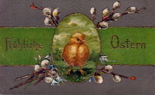 Vintage Easter Greeting Card with Chick and Pussy Willow