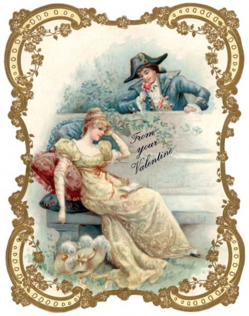 Victorian Valentine's Day Greeting Card with Romantic Couple