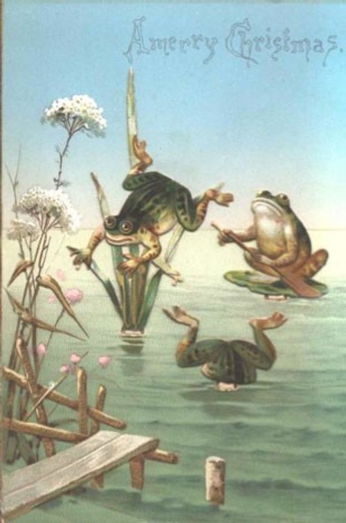 Vintage Frog Christmas Card: Pond Antics Holiday Greeting