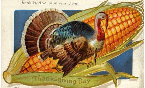 Vintage Thanksgiving Turkey Corn Greeting Card, Early 1900s