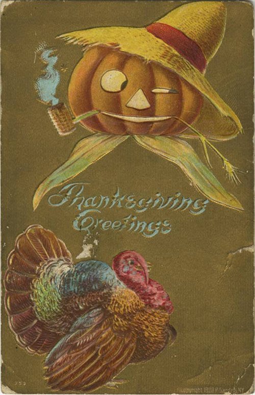 Vintage Thanksgiving Greeting Card with Jack-o'-Lantern