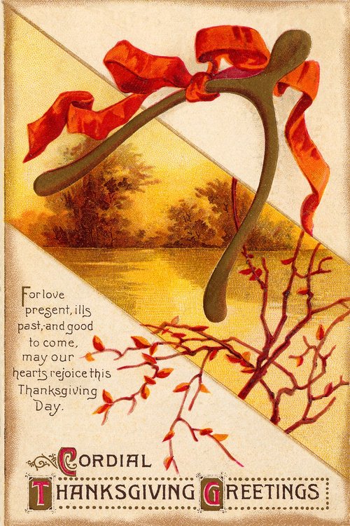 Cordial Thanksgiving Greetings – Vintage Art Nouveau Card with Autumn Ribbons