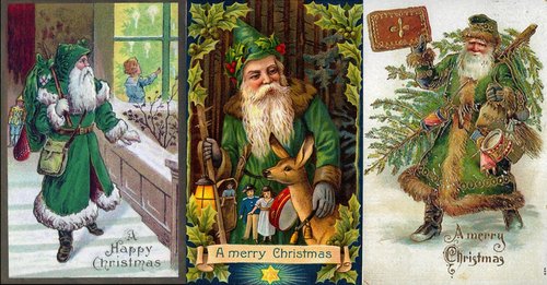 Victorian Christmas Santa Greeting Cards Trio 1800s