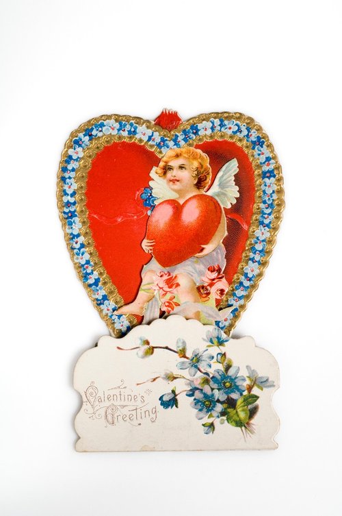 Victorian Cupid Valentine Die-Cut Card with Gold Filigree