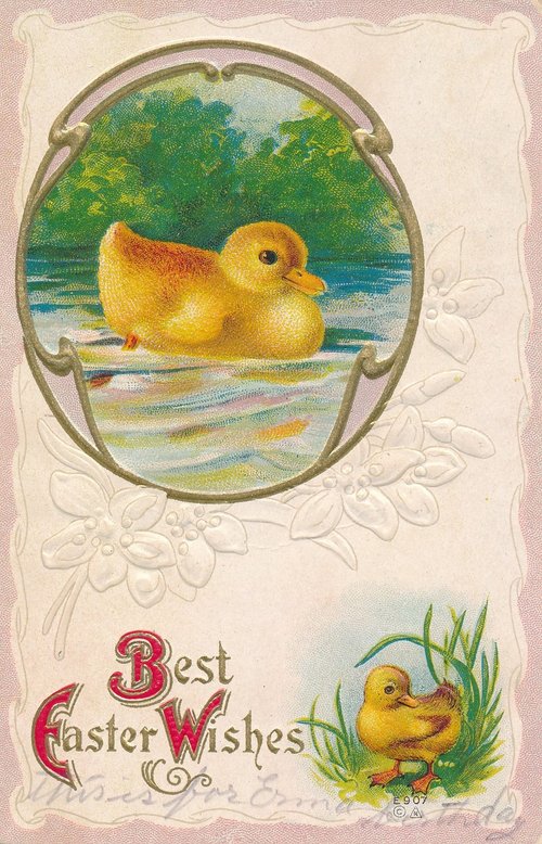 Victorian Easter Greeting Card with Yellow Duckling - Embossed