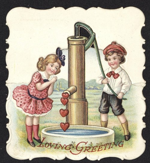 Victorian Loving Greeting Card with Children & Pump