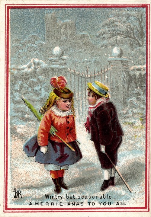 Victorian Christmas Children Winter Greeting Card