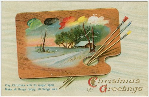 Edwardian Artist Palette Christmas Greeting Card Winter Scene