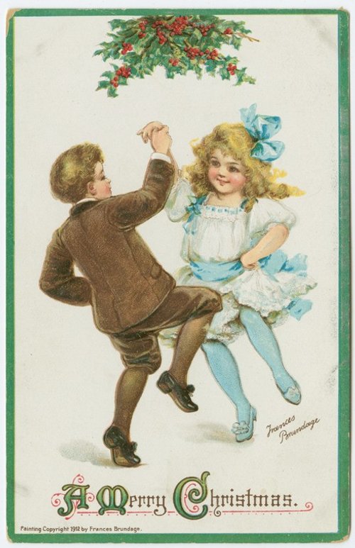 1912 Frances Brundage Christmas Card Dancing Children Holly